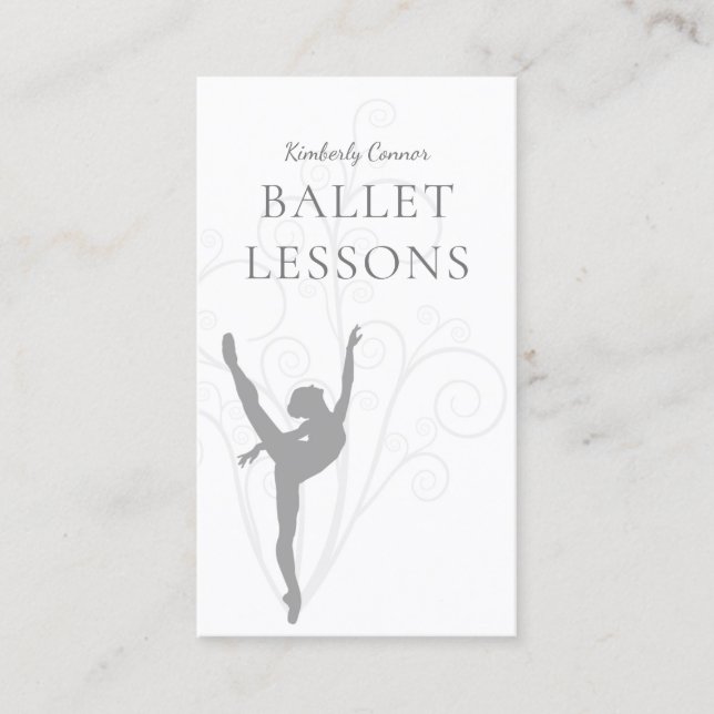 Ballet Lessons Grey Ballerina Business Card (Front)