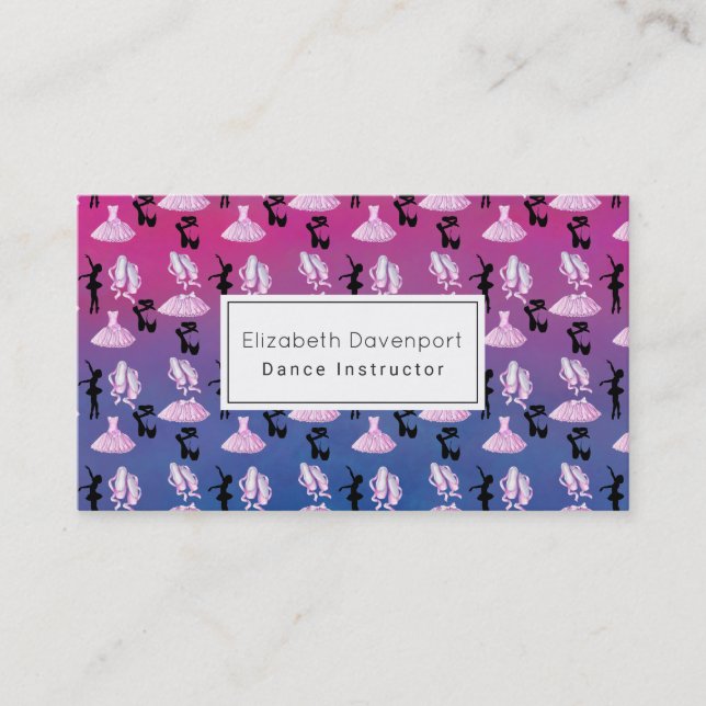 Ballet Pattern on Pink and Blue Gradient Business Card (Front)