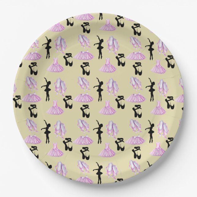 Ballet Pattern with Dance Attire and Ballerina Paper Plate (Front)