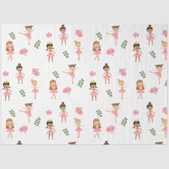 Ballet Pink Ballerinas Dancing Pattern Tissue Paper (Front)
