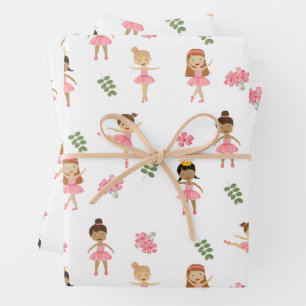 Ballet Pink Ballerinas Dancing Pattern Wrapping Paper Sheet