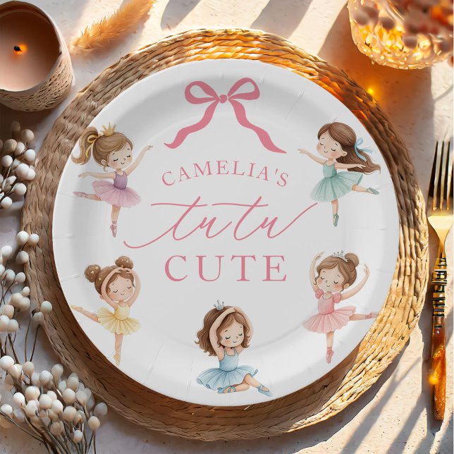 Ballet Pink Girls Bow Tutu Ballerina 1st Birthday Paper Plate (Creator Uploaded)