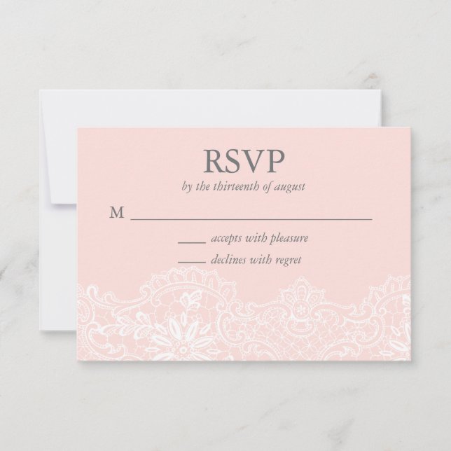 Ballet Pink Lace Wedding RSVP Card (Front)