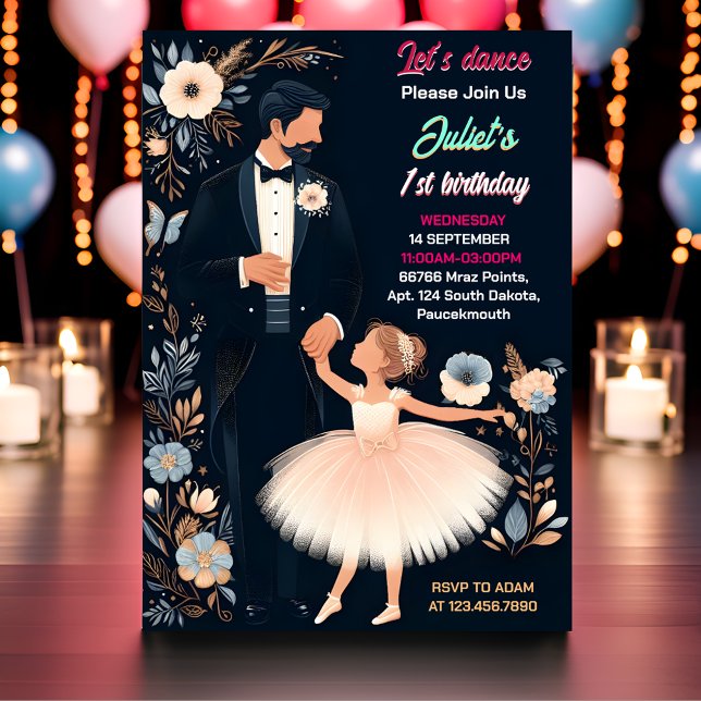 Ballet Pink Tutu Chic Girls Ballerina 1st Birthday Invitation (Creator Uploaded)