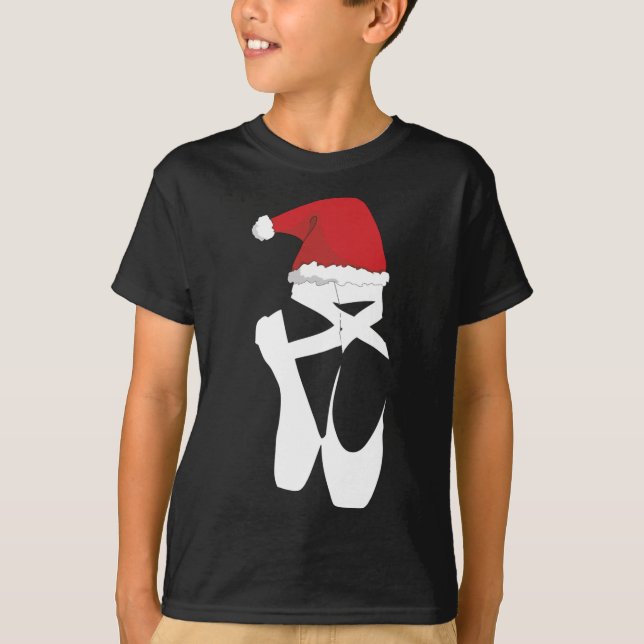 Ballet Pointe Shoe Christmas Santa Hat T-Shirt (Front)