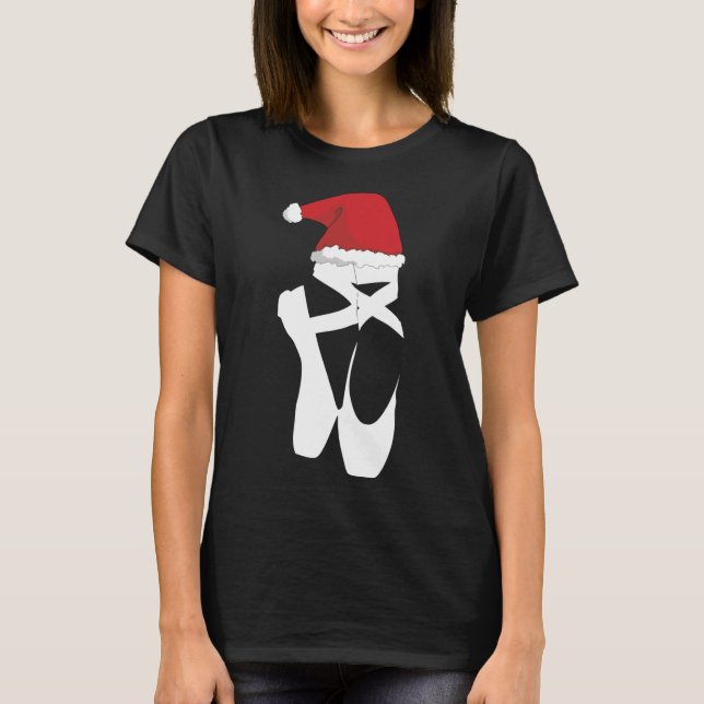 Ballet Pointe Shoe Christmas Santa Hat T-Shirt (Front)