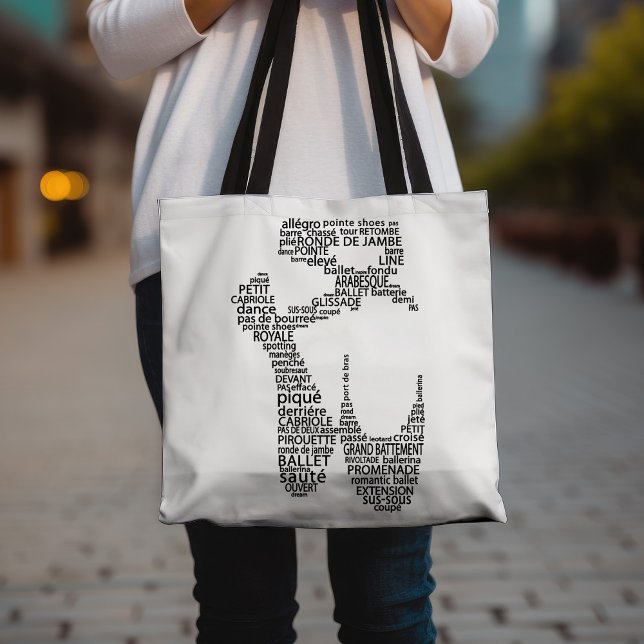 Ballet Pointe Shoe Typography Black and White Tote Bag (Creator Uploaded)