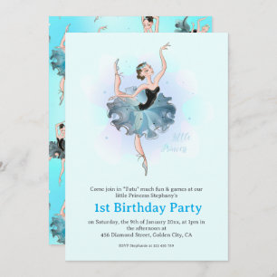 Ballet Princess 1st Birthday Pastel Illustration Invitation
