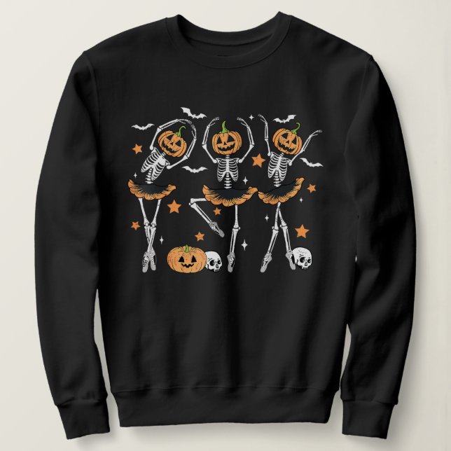 Ballet Pumpkin Skeleton Scary Halloween Sweatshirt (Design Front)