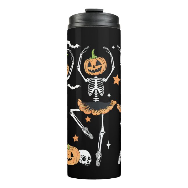 Ballet Pumpkin Skeleton Scary Halloween Thermal Tumbler (Front)