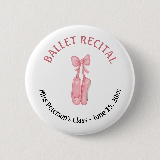 Ballet Recital Pink Shoes Party Favour 6 Cm Round Badge (Front)