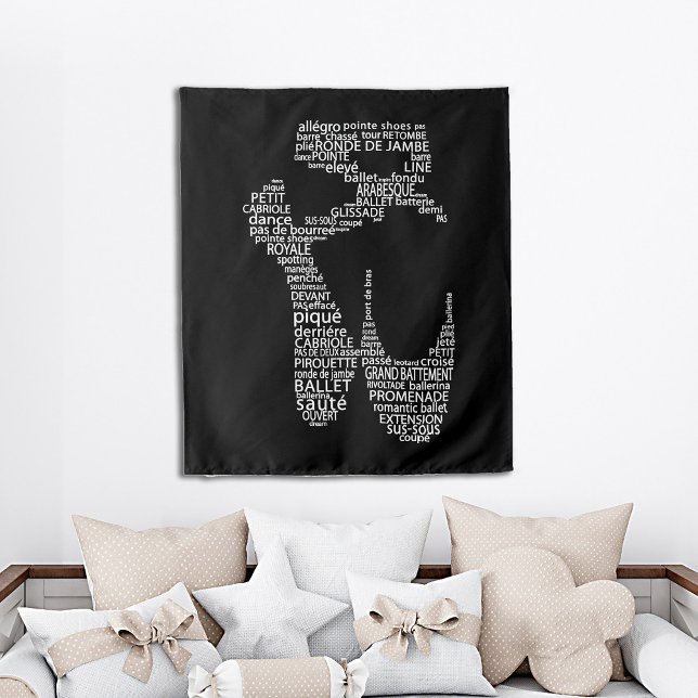 Ballet Shoe Typography Black and White Tapestry (Creator Uploaded)
