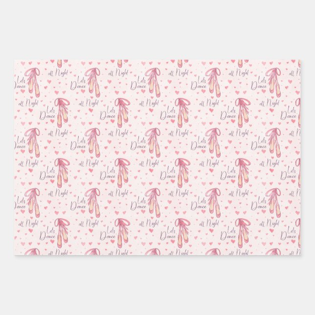 Ballet Shoes and Hearts Wrapping Paper Sheet (Front)