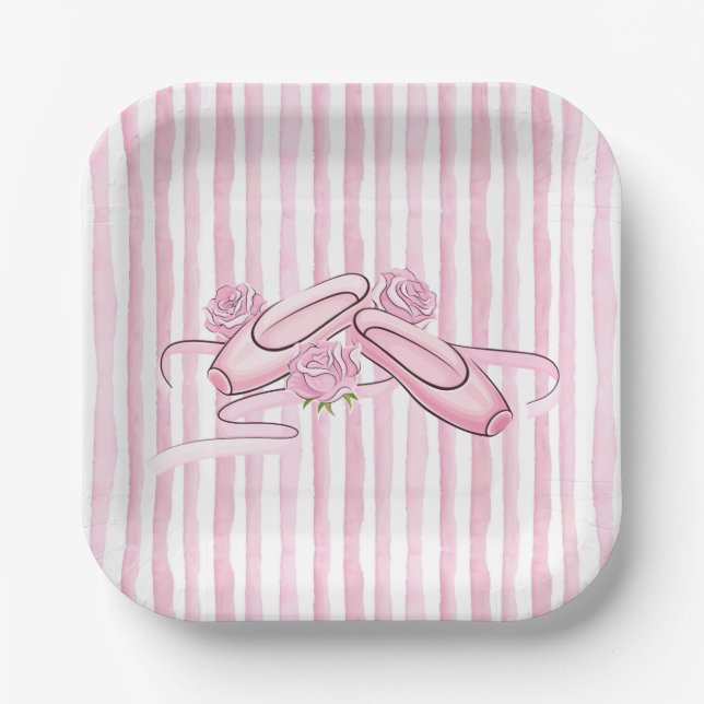Ballet Shoes and Roses Pink Paper Plate (Front)