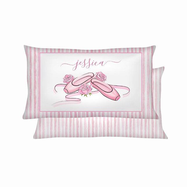 Ballet Shoes Pink and White Watercolor Stripes  Pillowcase (Creator Uploaded)