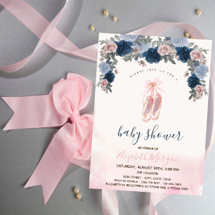 Ballet Shoes Pink Stripes Baby Shower  Invitation