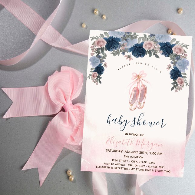 Ballet Shoes Pink Stripes Baby Shower  Invitation (Creator Uploaded)