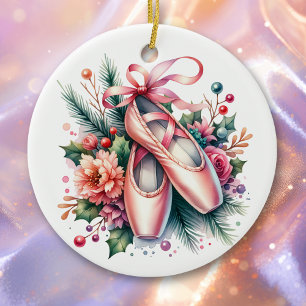 Ballet Slippers, Flowers Personalised Christmas Ceramic Tree Decoration