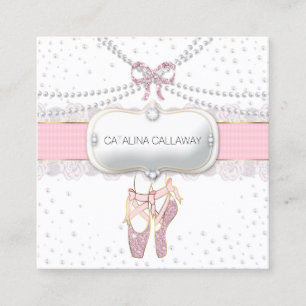 Ballet Slippers Pearls Pink Glitter Lace Jewellery Square Business Card