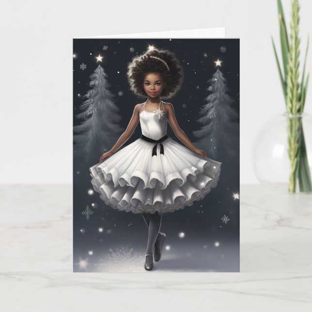 Ballet Snow Queen Snowflake Ballerina Christmas Holiday Card (Front)