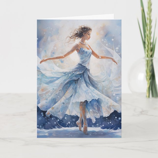 Ballet Snow Queen Snowflake Ballerina Christmas Holiday Card (Front)