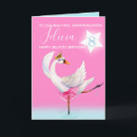 Ballet swan granddaughter belated 8th birthday card<br><div class="desc">Watercolor whimsy swan personalized name and age birthday card. Personalize with your own name and age, reads To our beautiful granddaughter Felicia 8 and message inside reads we hope you have a wonderful day! Pretty shades of pink, aqua blue, and white. Other matching dancing ballerina swan items available. An original...</div>