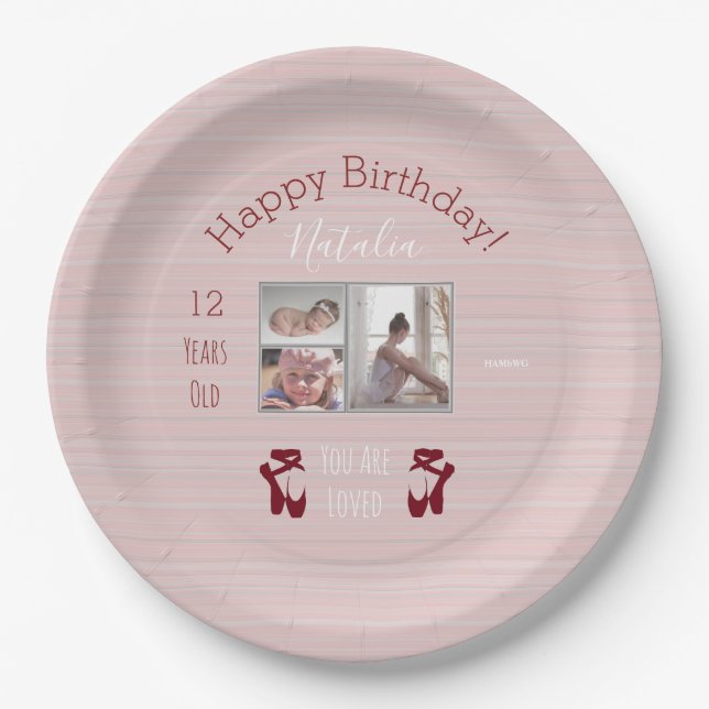 Ballet Theme Birthday Plate with photos - Mauve (Front)
