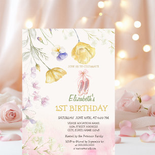 Ballet Toe Shoes Wildflowers Birthday Invitation