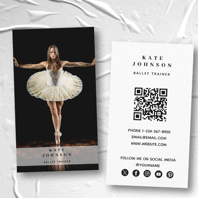Ballet Trainer Dancer Photo Social Media QR Code Business Card (Ballet Trainer Dancer Photo Social Media QR Code Business Card)