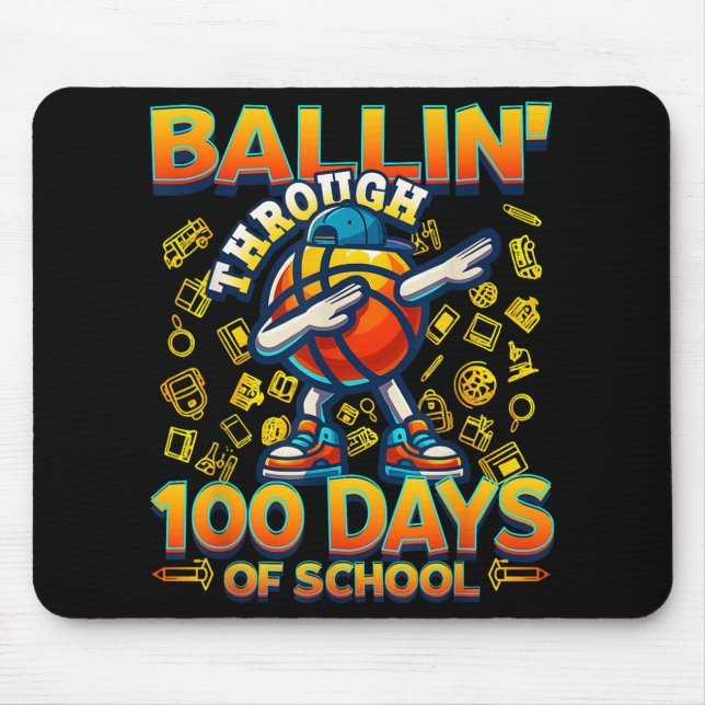 Ballin Through 100 Days Of School 100th Smarter Ba Mouse Pad (Front)