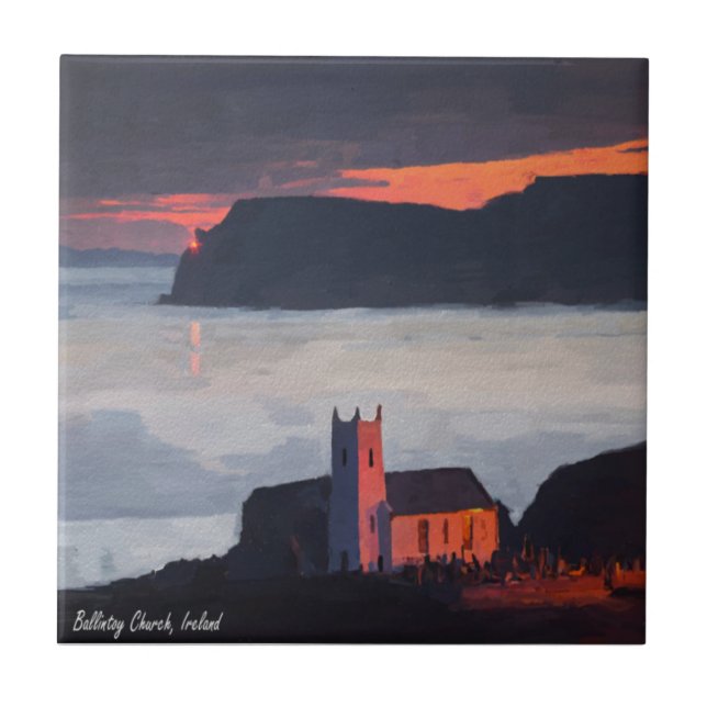Ballintoy Church, Ireland at Sunset Tile (Front)