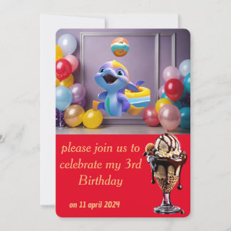ballons cake and dolphin  invitation