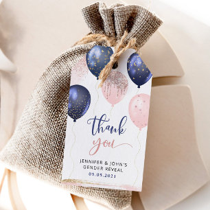 Ballons navy pink, gold gender reveal favour tag
