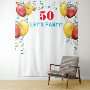 Balloon 50th Birthday Photo Booth Backdrop Tapestry