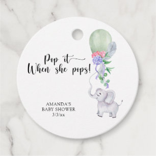 Balloon and Elephant - pop it! when she pops Favour Tags