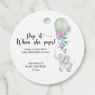Balloon and Elephant - pop it! when she pops Favour Tags