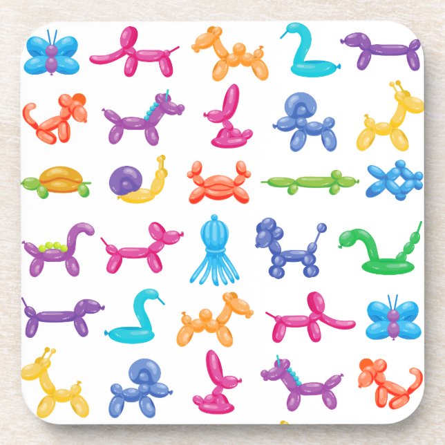 Balloon Animal Colour Pattern – Kids & Clown Party Coaster (Front)