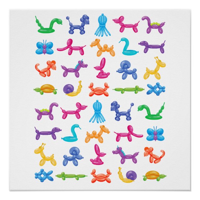Balloon Animal Colour Pattern – Kids & Clown Party Poster (Front)