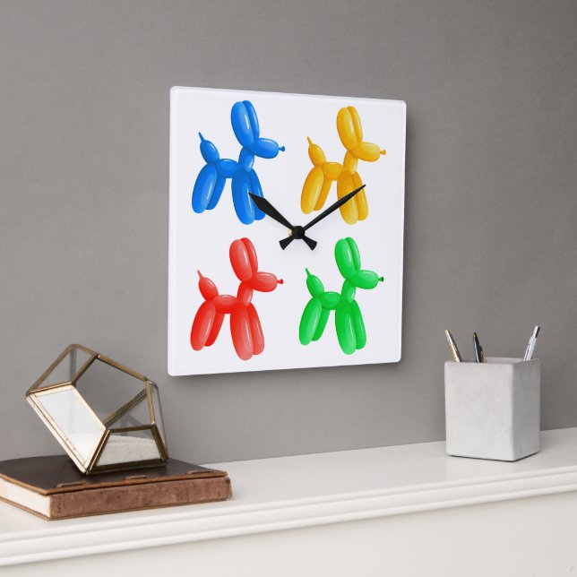 Balloon Animal Colour Pattern – Kids & Clown Party Square Wall Clock (Office)