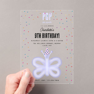 Balloon Animals Butterfly Kids Birthday Party Acrylic Invitations