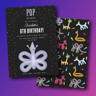 Balloon Animals Butterfly Kids Birthday Party Invitation