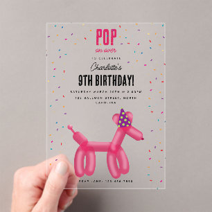 Balloon Animals Dog Kids Birthday Party Theme Acrylic Invitations