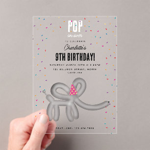 Balloon Animals Elephant Kids Birthday Party Theme Acrylic Invitations