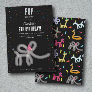 Balloon Animals Elephant Kids Birthday Party Theme Invitation