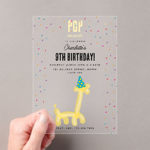 Balloon Animals Giraffe Kids Birthday Party Theme Acrylic Invitations