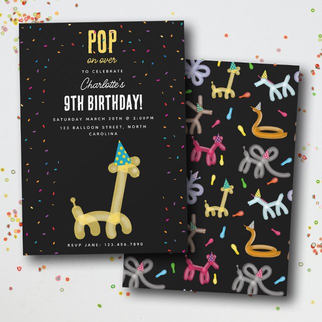 Balloon Animals Giraffe Kids Birthday Party Theme Invitation (Balloon Animals Giraffe Kids Birthday Party Theme Invitation)