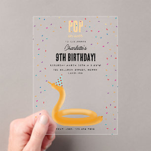 Balloon Animals Snake Kids Birthday Party Theme Acrylic Invitations
