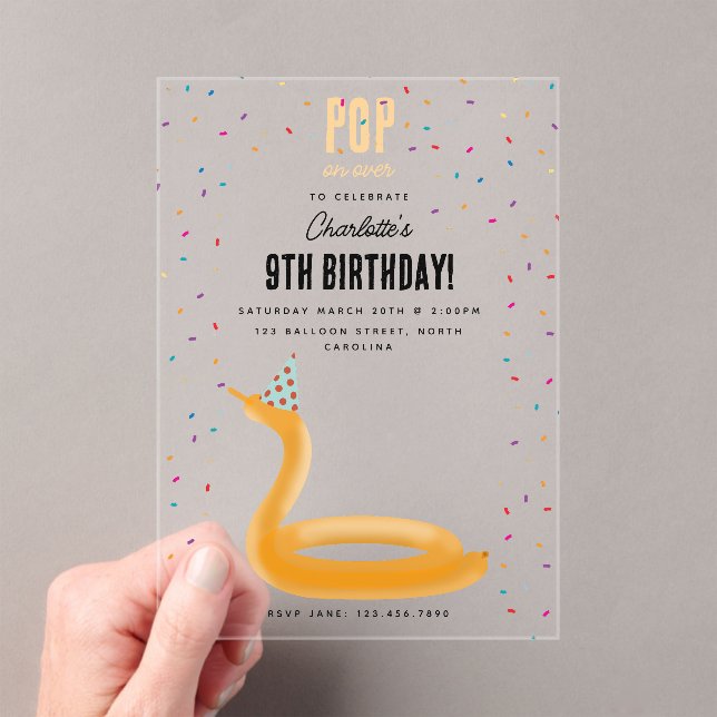 Balloon Animals Snake Kids Birthday Party Theme Acrylic Invitations (Insitu (Handheld))