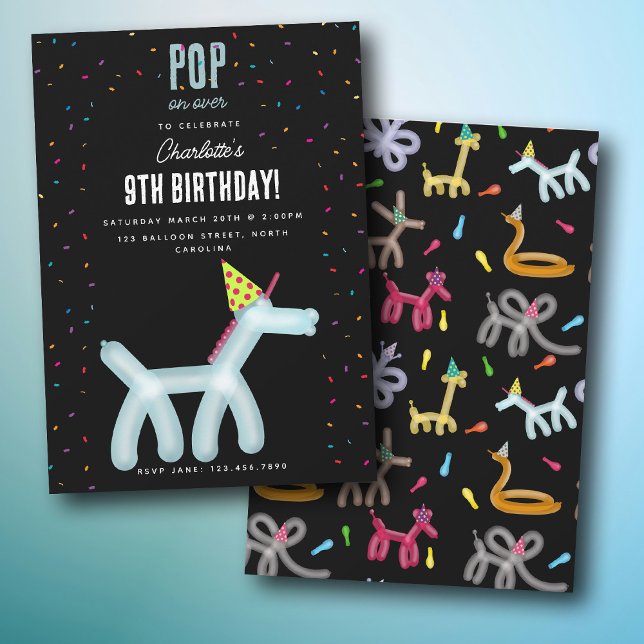 Balloon Animals Unicorn Kids Birthday Party Theme Invitation (Balloon Animals Unicorn Kids Birthday Party Theme Invitation)