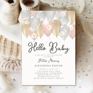 Balloon Arch Daisy Pink Gold Boho Girl Baby Shower Invitation